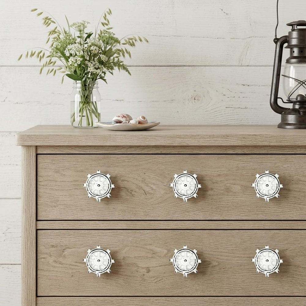 Set of Six White Iron Nautical Drawer Pull Knobs