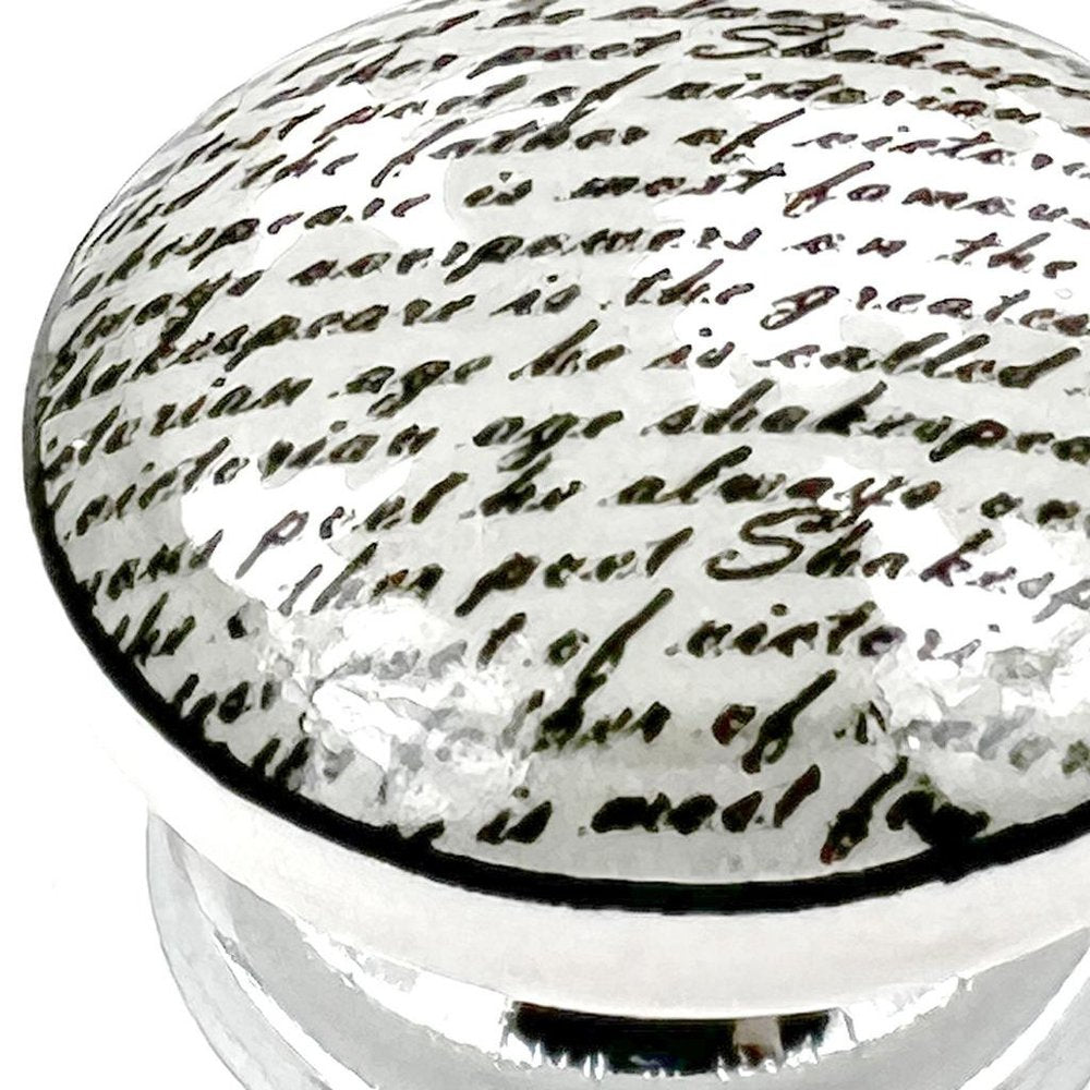 Set of Six White Poetic Script Ceramic Drawer Pull Knobs
