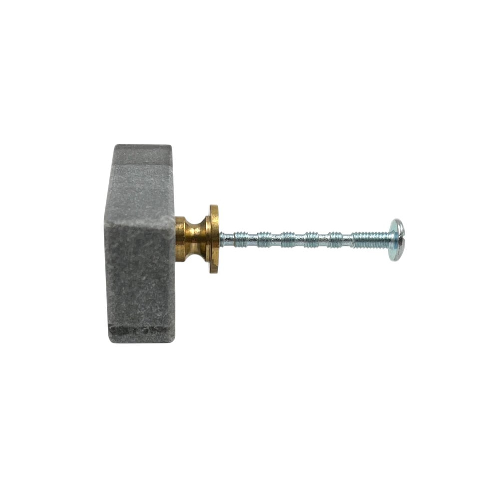 Set of Six Gray Rectangle Knob Stone Drawer Pull Knobs on a white background