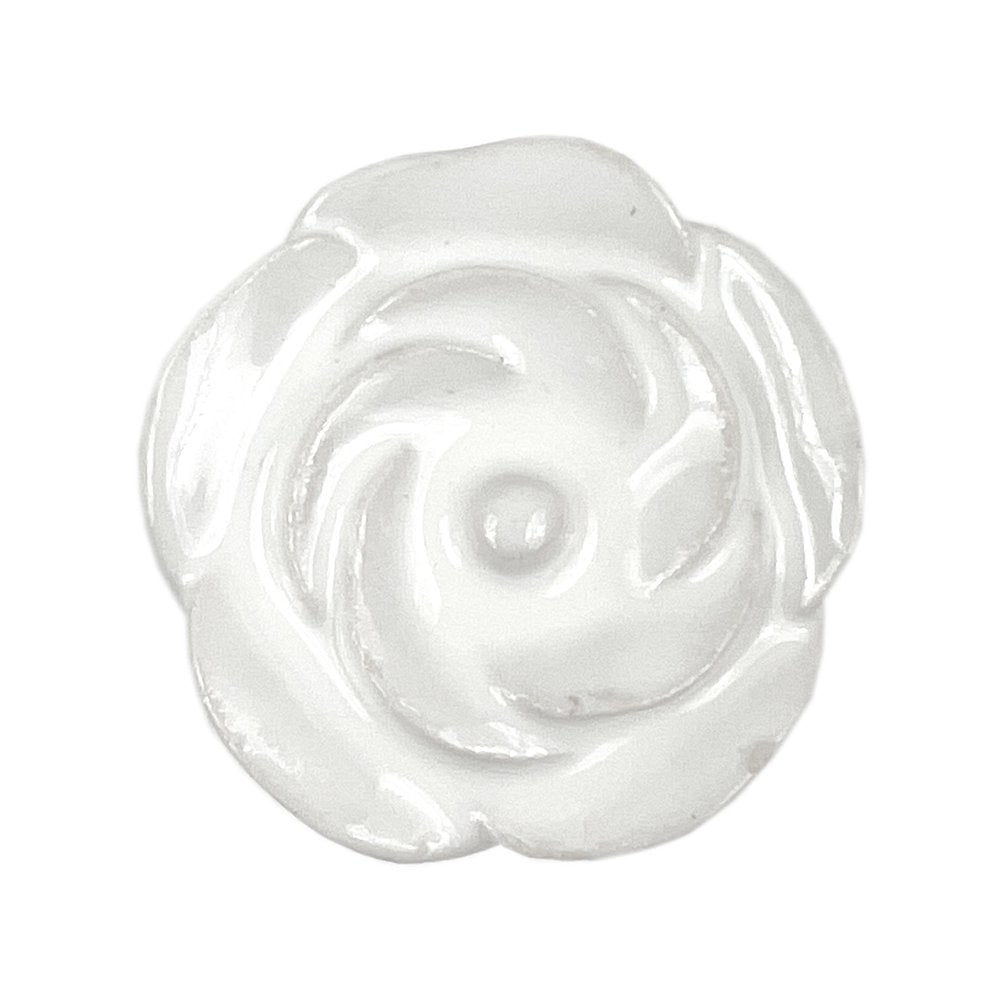 Set of Six White Ceramic Flower Shape Drawer Pull Knobs on a white background