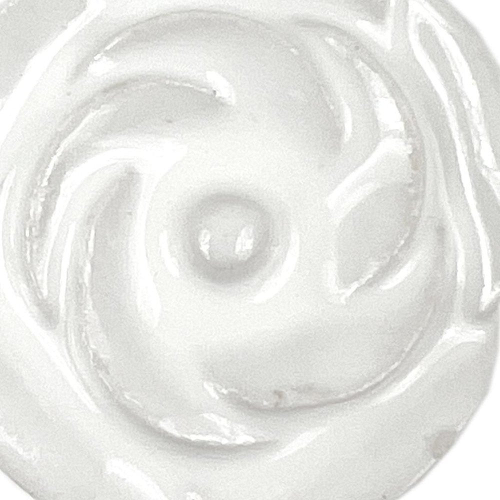 Set of Six White Ceramic Flower Shape Drawer Pull Knobs on a white background