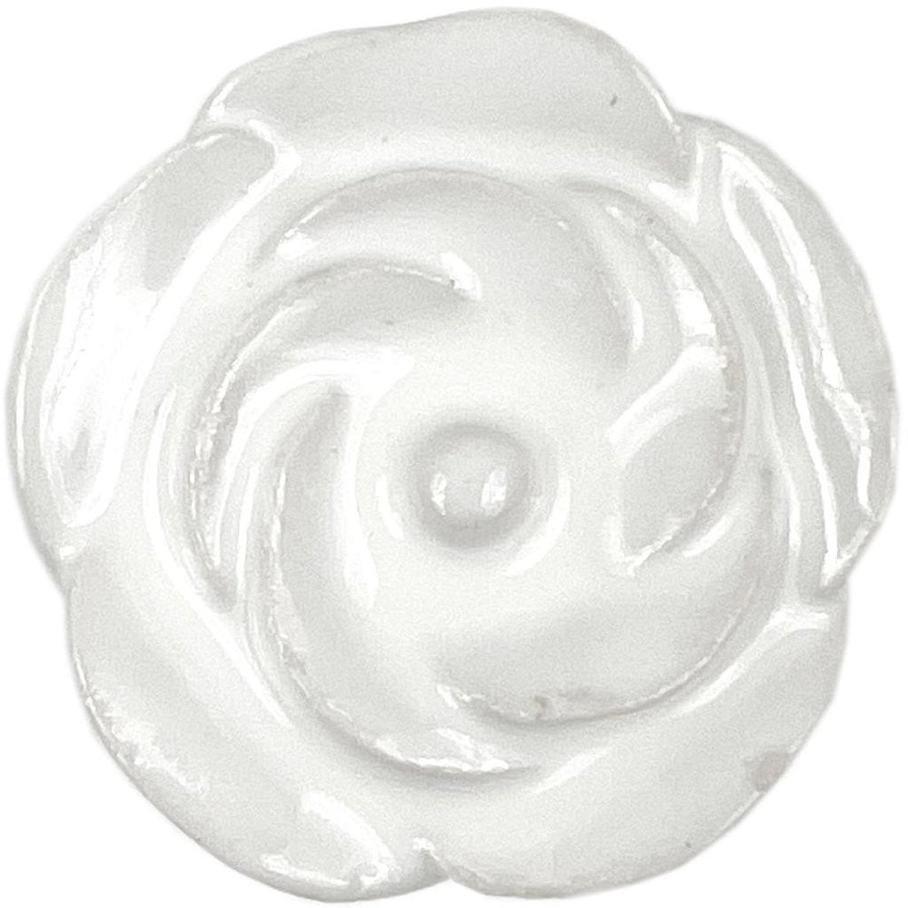 Set of Six White Ceramic Flower Shape Drawer Pull Knobs on a white background