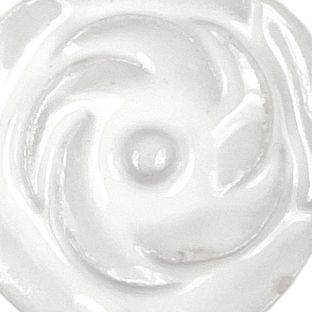 Set of Six White Ceramic Flower Shape Drawer Pull Knobs on a white background