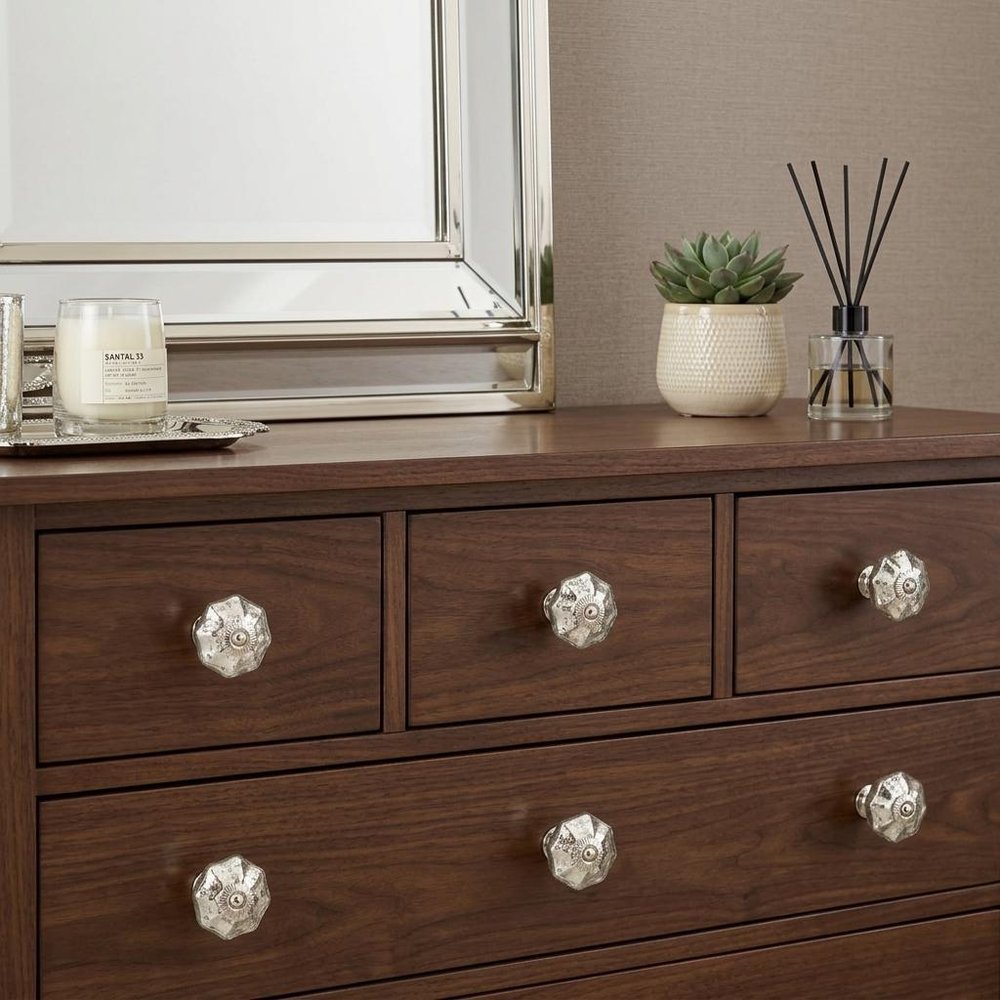 Set of Six Silver Glass Drawer Pull Knobs