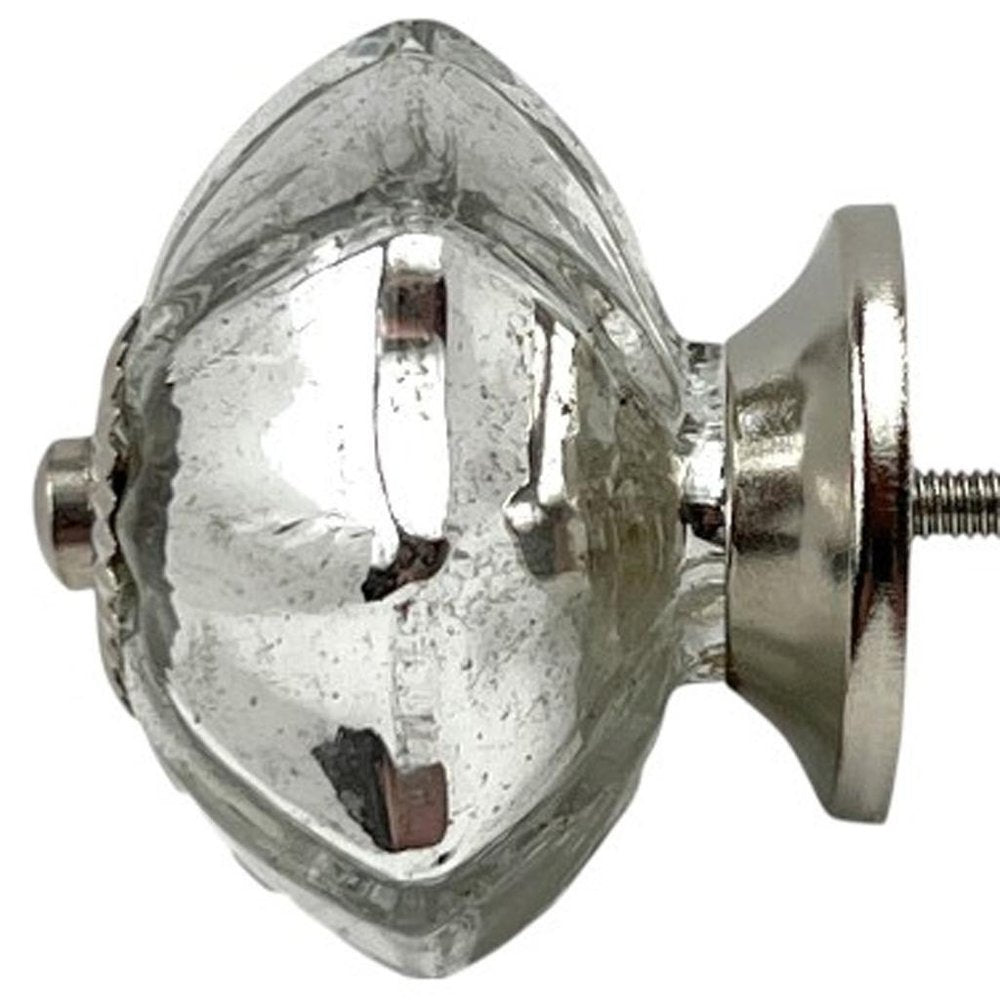 Set of Six Silver Glass Drawer Pull Knobs