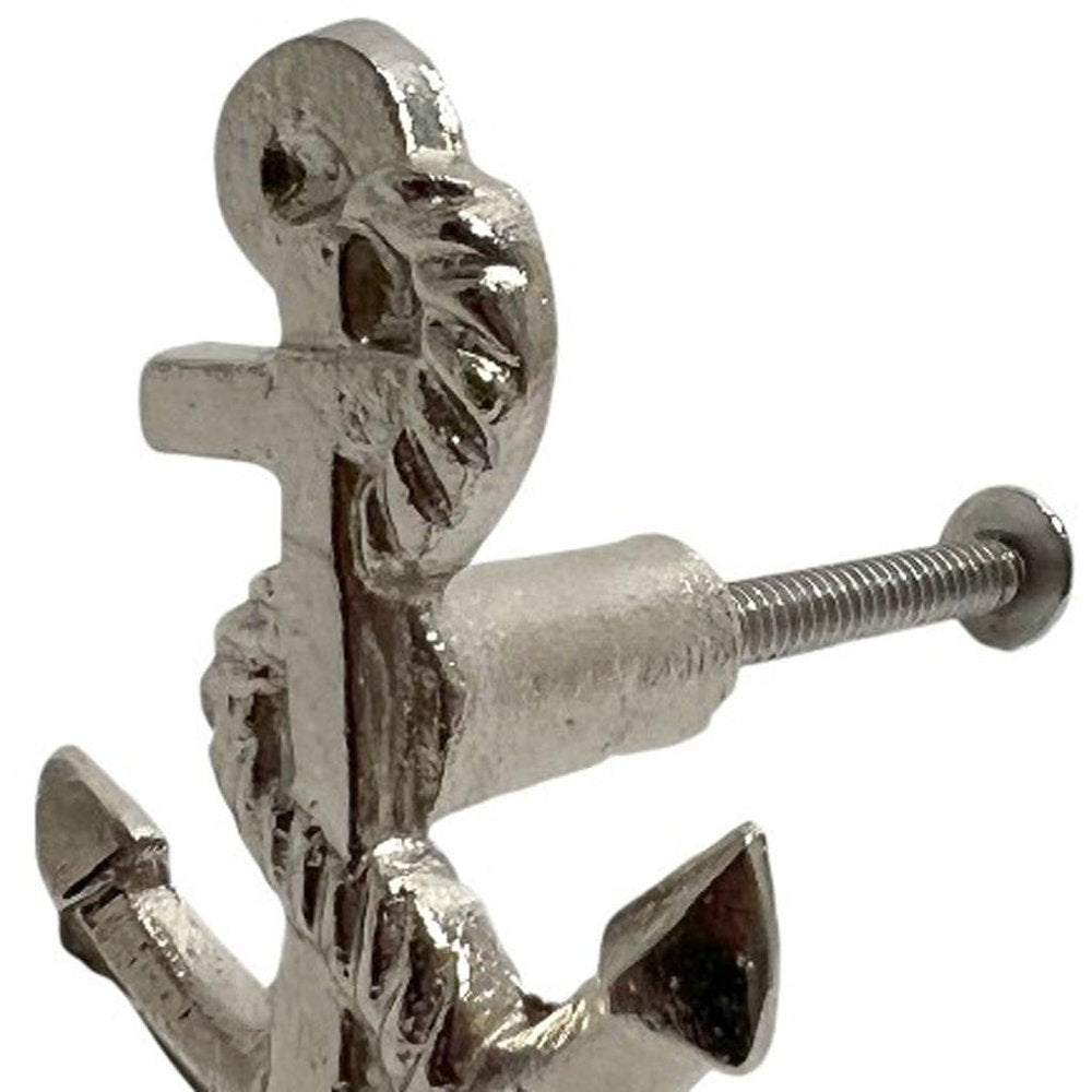 Set of Six Silver Nautical Anchor Knob Metal Drawer Pull Knobs