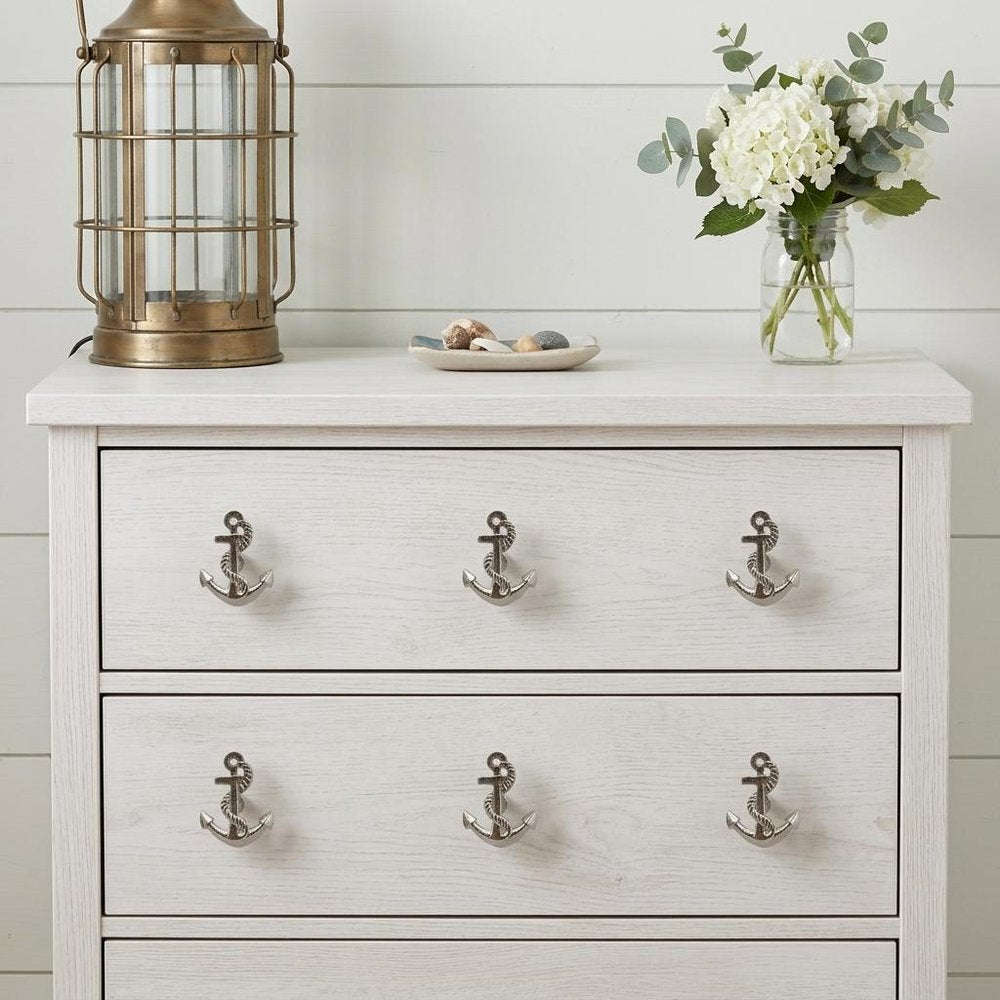 Set of Six Silver Nautical Anchor Knob Metal Drawer Pull Knobs