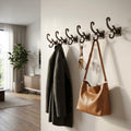 Set of Six Antiqued Bronze Cast Iron Scroll Wall Hooks