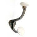 Set of Six Bronze And White Cast Iron And Ceramic Double Wall Hooks on a white background