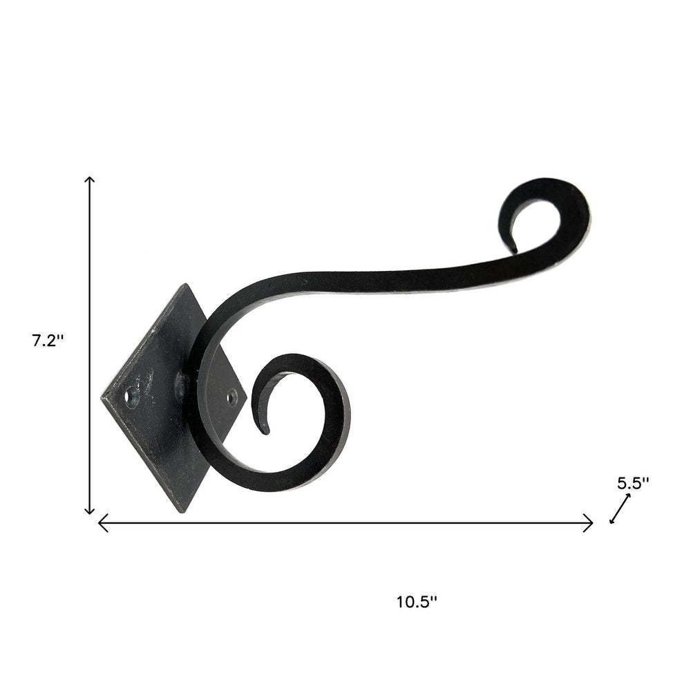 Set of Six Black Cast Iron Scroll Wall Hooks on a white background