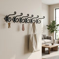 Set of Six Black Cast Iron Scroll Wall Hooks