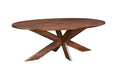 92" Brown Solid Wood Cross Leg Base Oval Dining Table on a white background
