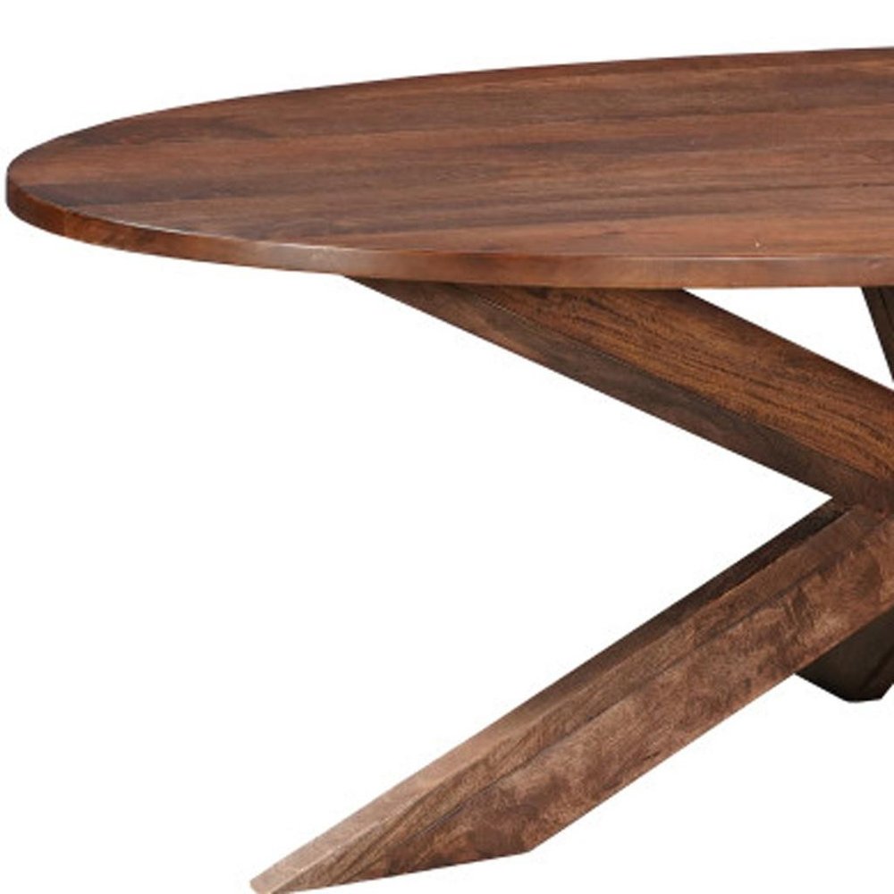 92" Brown Solid Wood Cross Leg Base Oval Dining Table on a white background