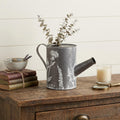 8" Gray And White Galvanized Metal Flowers Hand Painted Decorative Watering Can