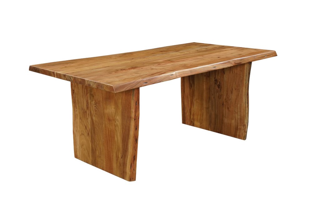 Seven Piece Brown Solid Wood Dining Set with Six Chairs - SKU 635828 on a white background
