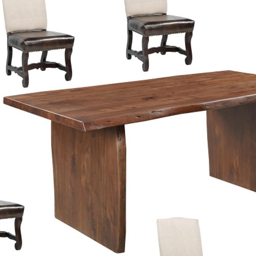 Seven Piece Brown Solid Wood Dining Set with Six Chairs - SKU 635831 on a white background