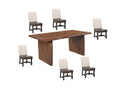 Seven Piece Brown Solid Wood Dining Set with Six Chairs - SKU 635831 on a white background