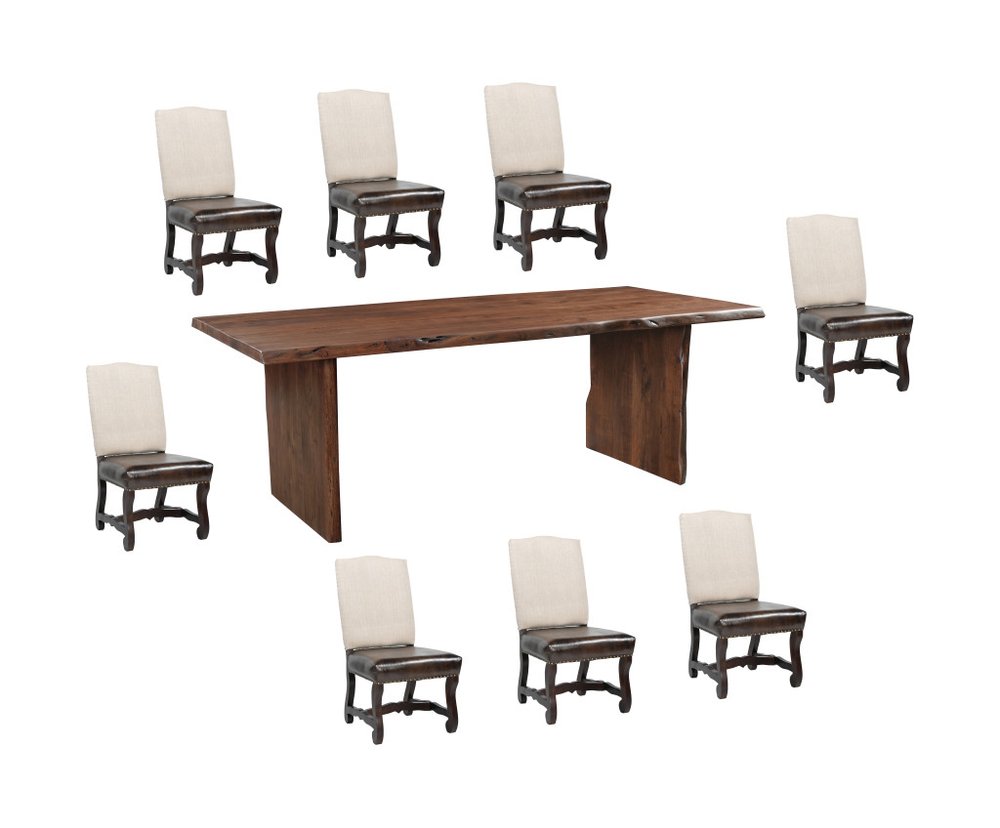 Nine Piece Brown Solid Wood Dining Set with Eight Chairs - SKU 635837 on a white background