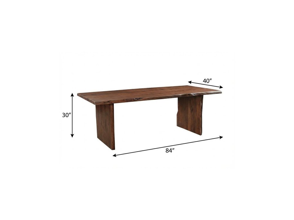 84" Brown Solid Wood Live Edge Sled Base Dining Table on a white background