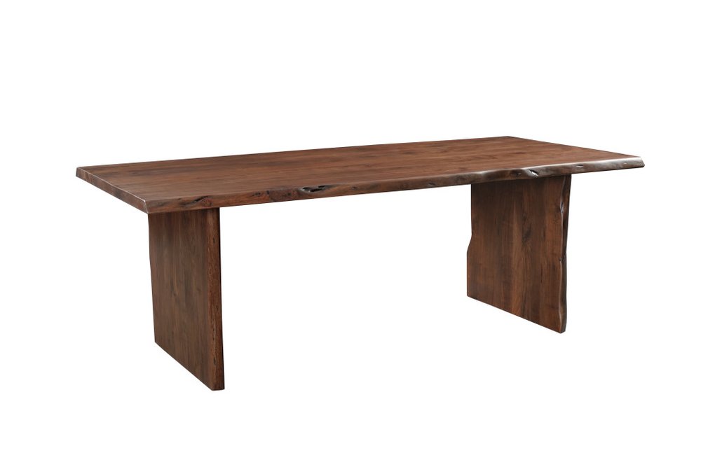 96" Brown Solid Wood Live Edge Sled Base Dining Table on a white background
