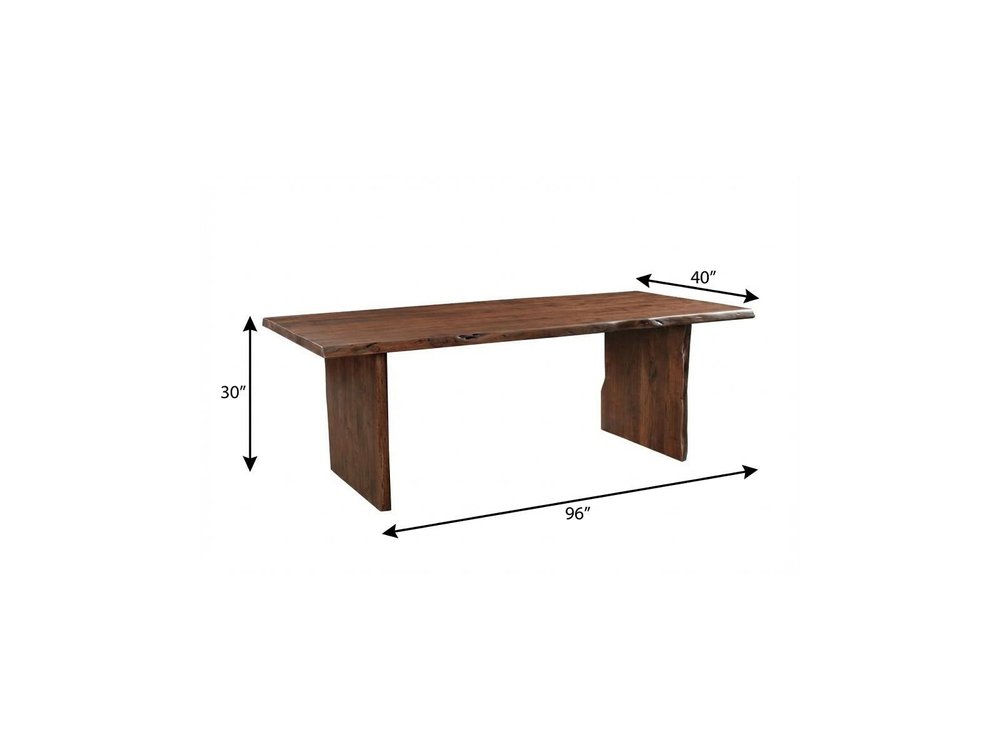 96" Brown Solid Wood Live Edge Sled Base Dining Table on a white background