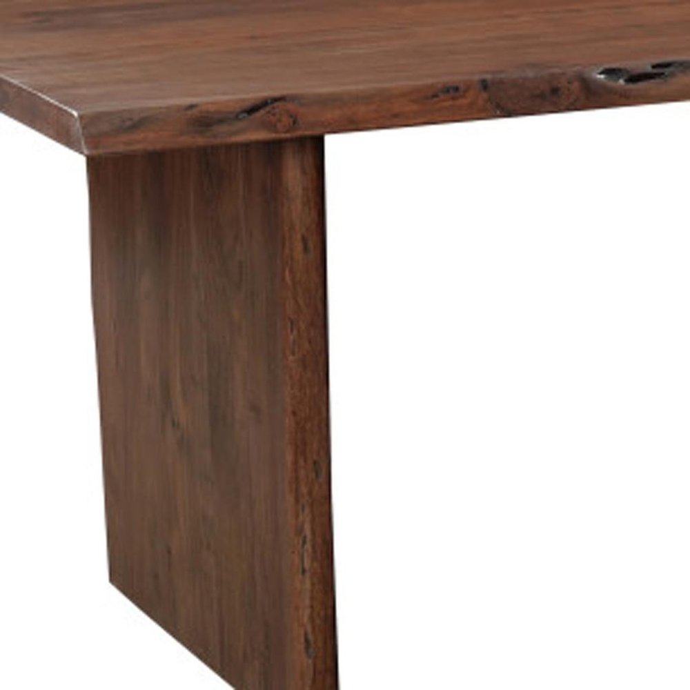 96" Brown Solid Wood Live Edge Sled Base Dining Table on a white background