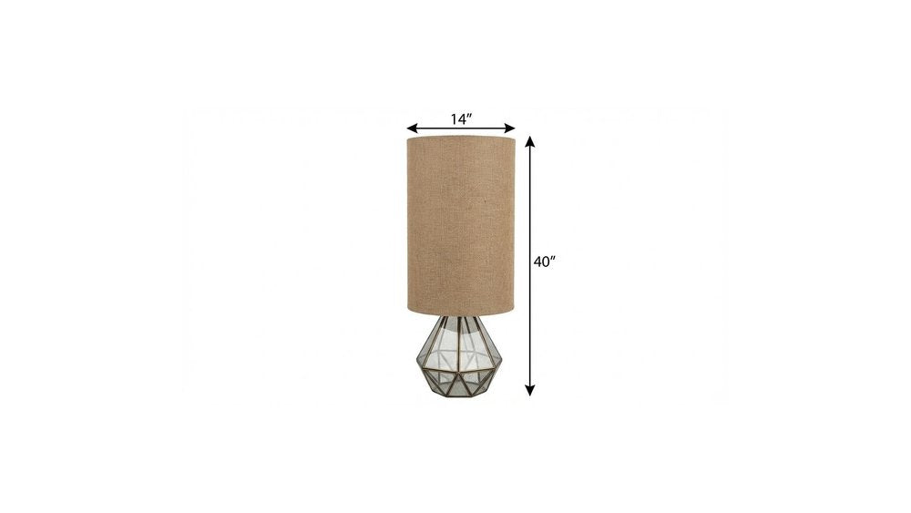 40" Silver Geometric Table Lamp With Cylinder Shade