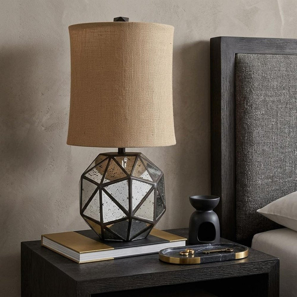 40" Silver Geometric Table Lamp With Cylinder Shade