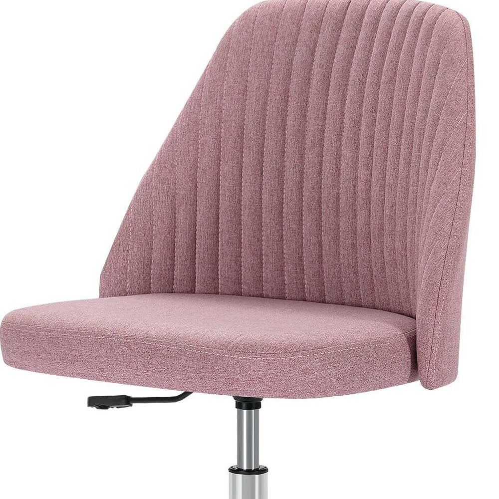 Pink and Silver Adjustable Height Swivel Rolling Office Chair on a white background