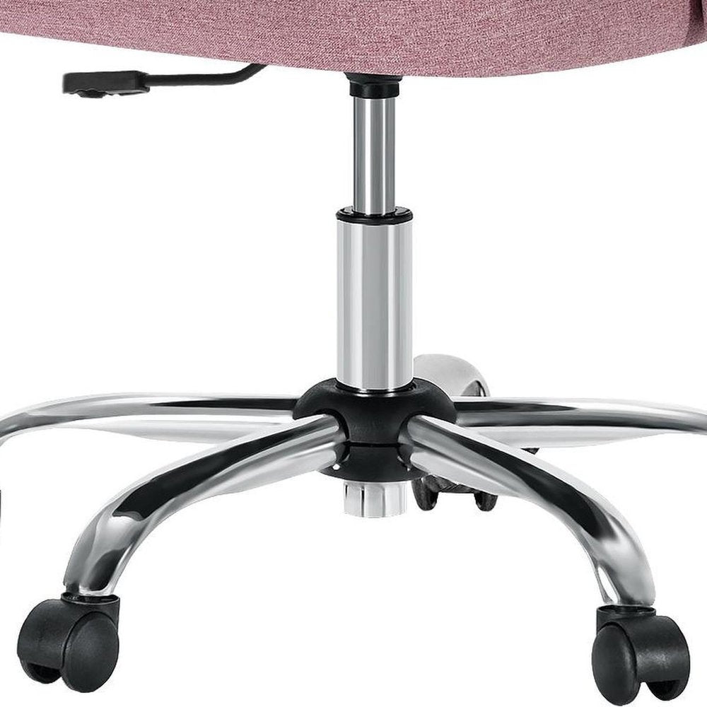 Pink and Silver Adjustable Height Swivel Rolling Office Chair on a white background
