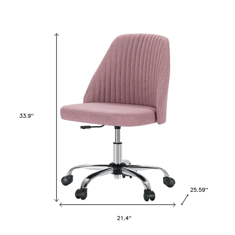 Pink and Silver Adjustable Height Swivel Rolling Office Chair on a white background