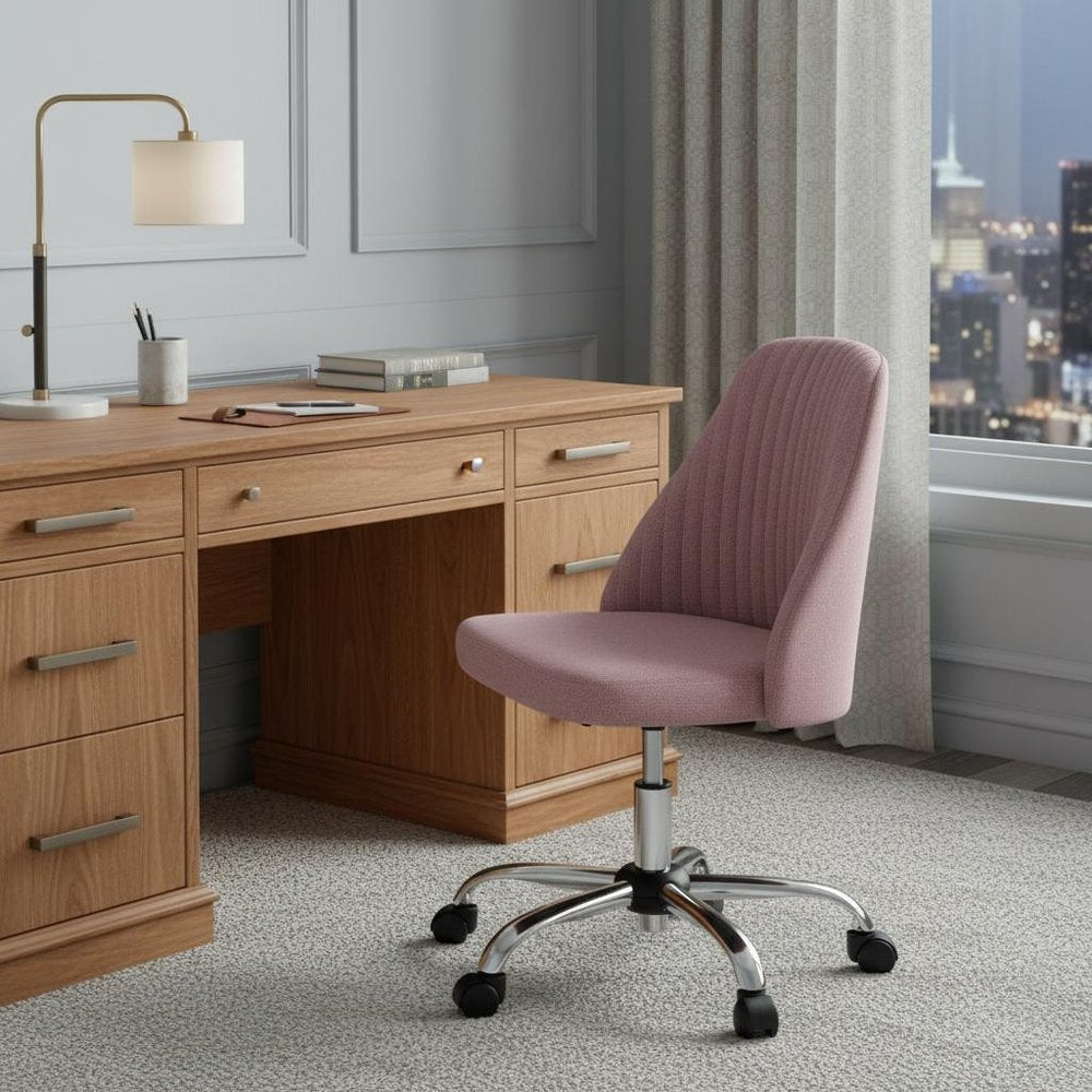 Pink and Silver Adjustable Height Swivel Rolling Office Chair