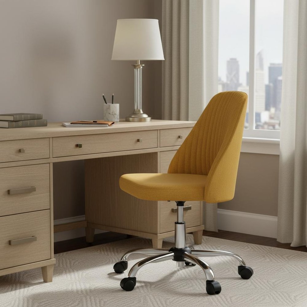 Pink and Silver Adjustable Height Swivel Rolling Office Chair in a home interior