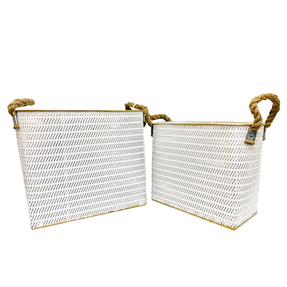 Set of Two White Metal Basket on a white background