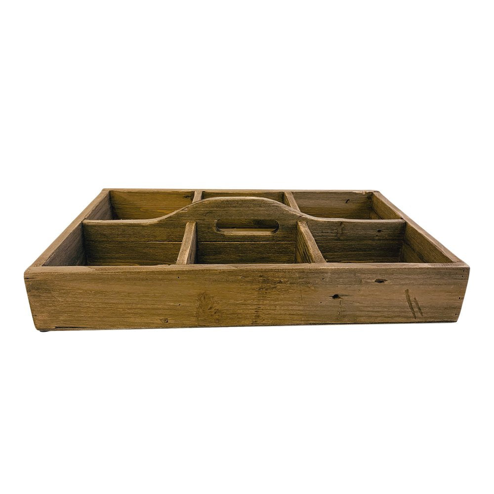 21" Brown Rustic Solid Wood Divided Caddy