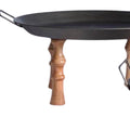 Set of Three Black And Brown Wood And Metal Round Riser Trays With Handles on a white background