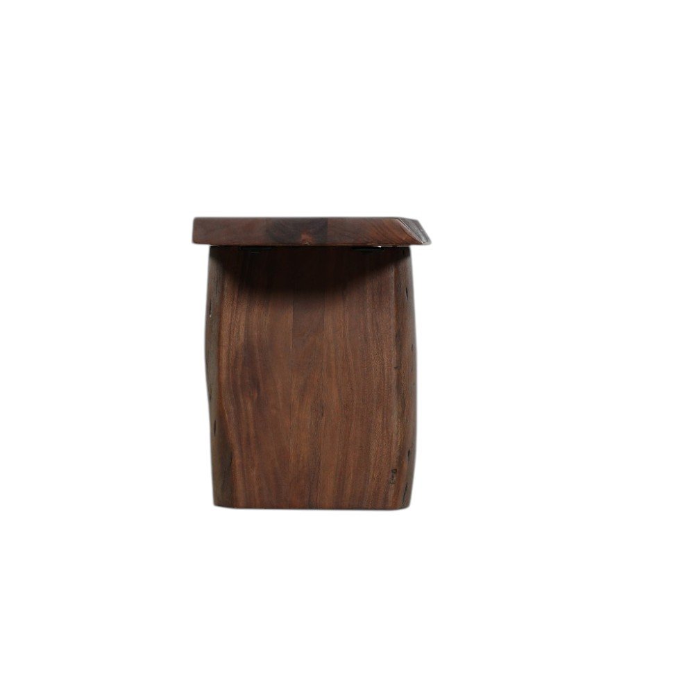 60" Brown Solid Wood Solid Wood Live Edge Dining Bench. Bench isolated on a plain white background, in a brown wood finish.