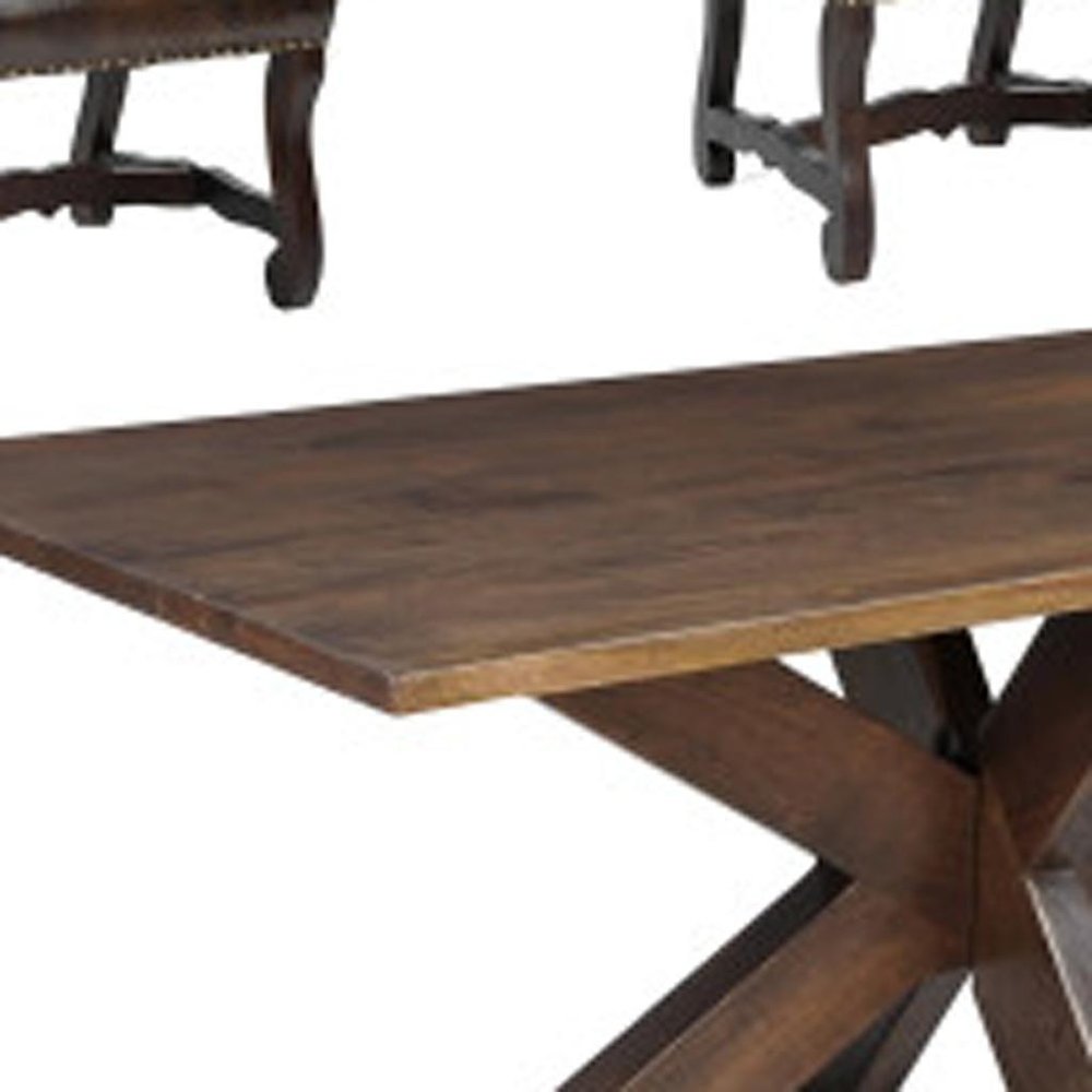 Seven Piece Brown Solid Wood Dining Set with Six Chairs - SKU 636237 on a white background
