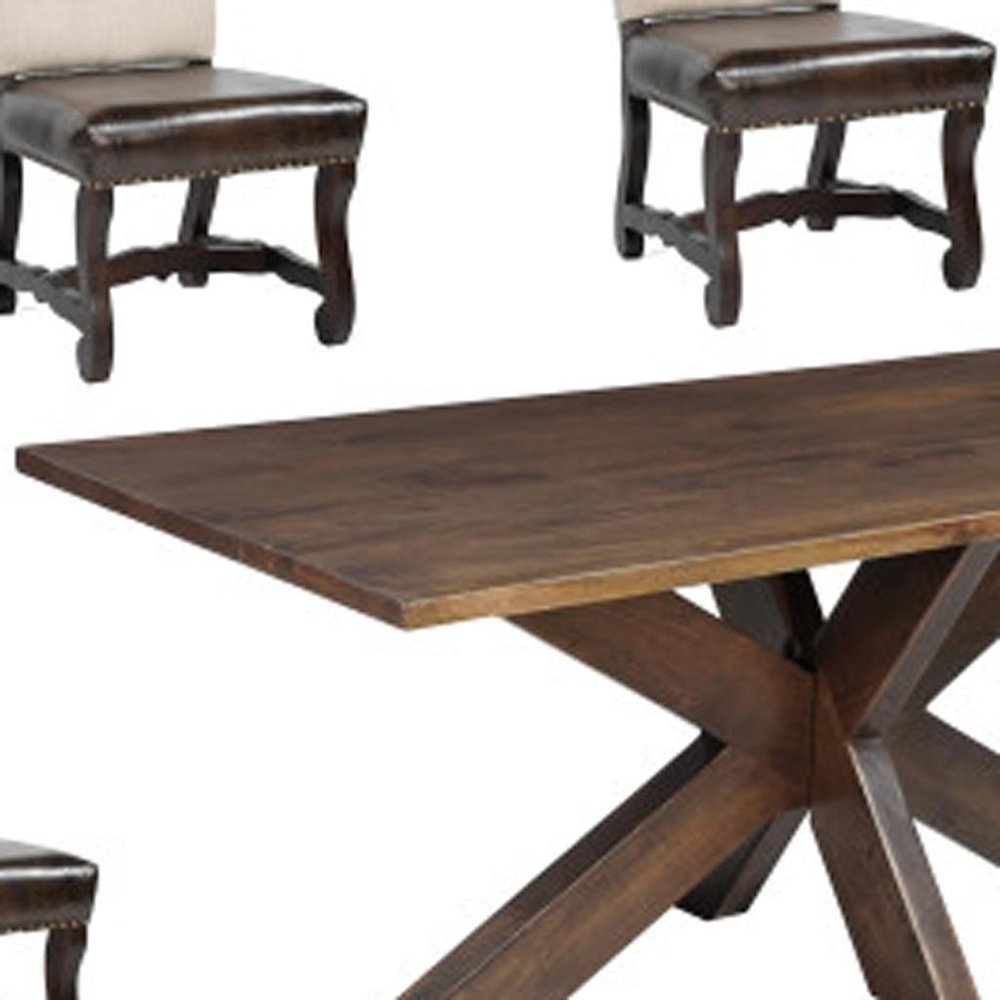 Seven Piece Brown Solid Wood Dining Set with Six Chairs - SKU 636237 on a white background