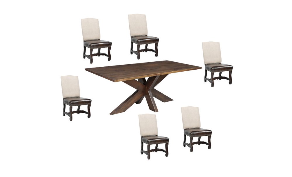 Seven Piece Brown Solid Wood Dining Set with Six Chairs - SKU 636237 on a white background