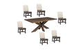 Seven Piece Brown Solid Wood Dining Set with Six Chairs - SKU 636237 on a white background