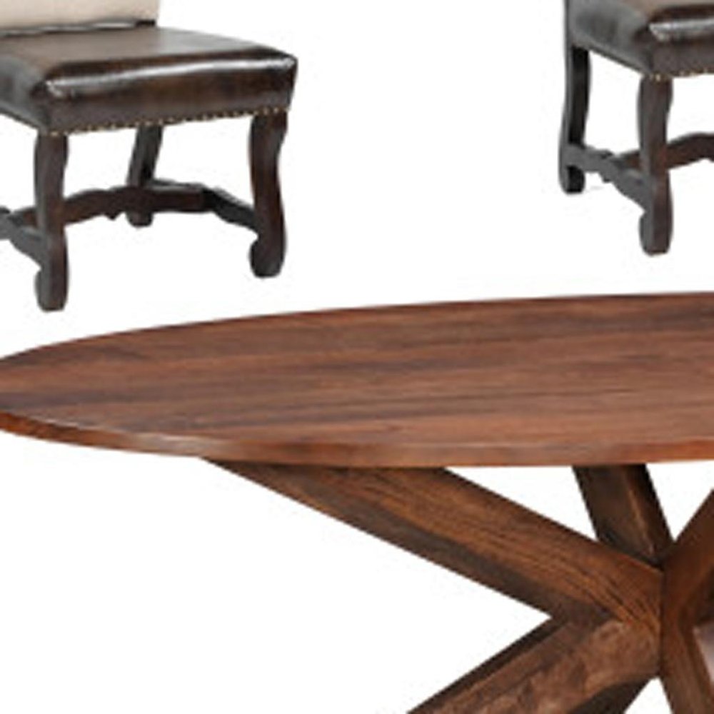 Seven Piece Brown Solid Wood Dining Set with Six Chairs - SKU 636240 on a white background