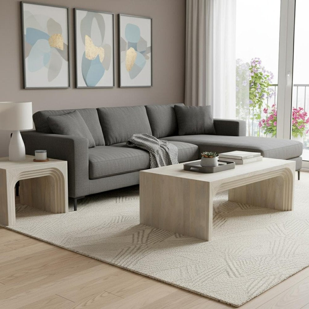 Set Of Two Natural Solid Wood Sled Coffee Table