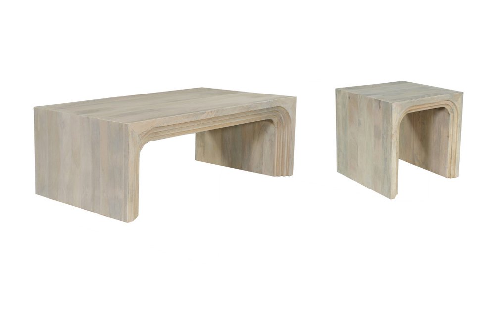 Set Of Two Natural Solid Wood Sled Coffee Table