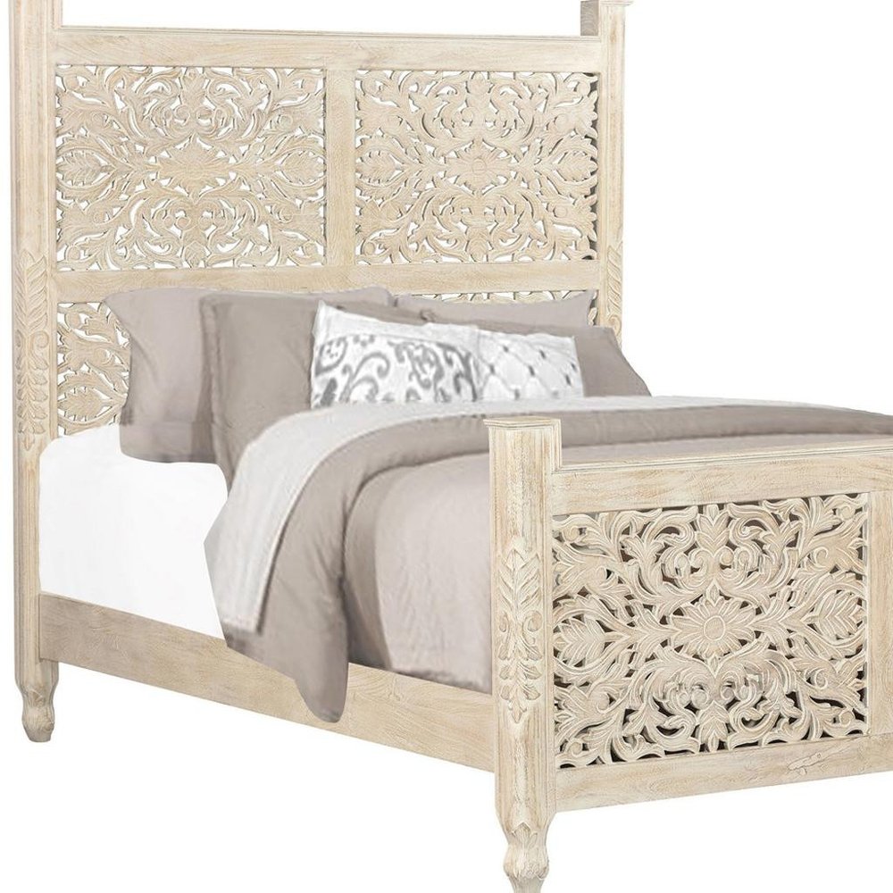 Three Piece White Solid Wood Bedroom Set on a white background