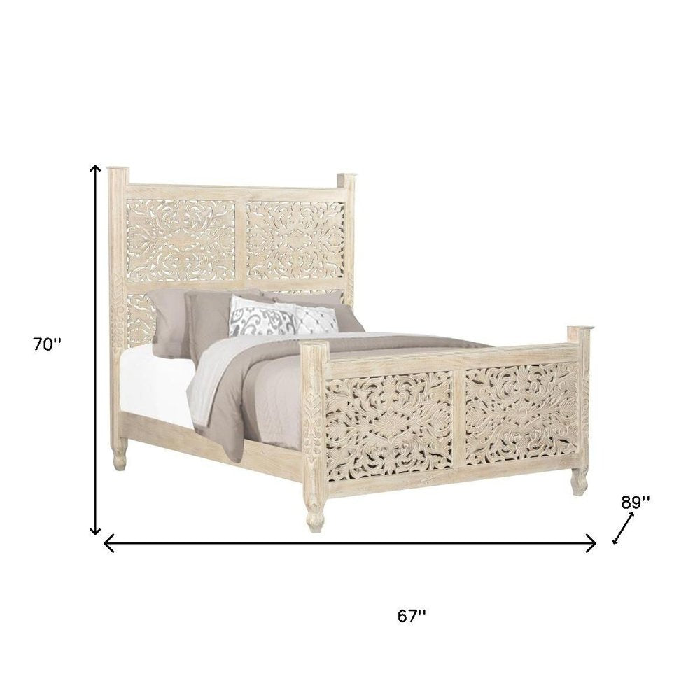 Three Piece White Solid Wood Bedroom Set on a white background