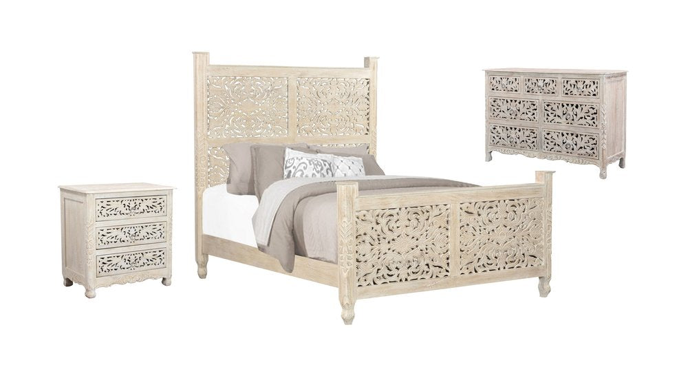 Three Piece White Solid Wood Bedroom Set