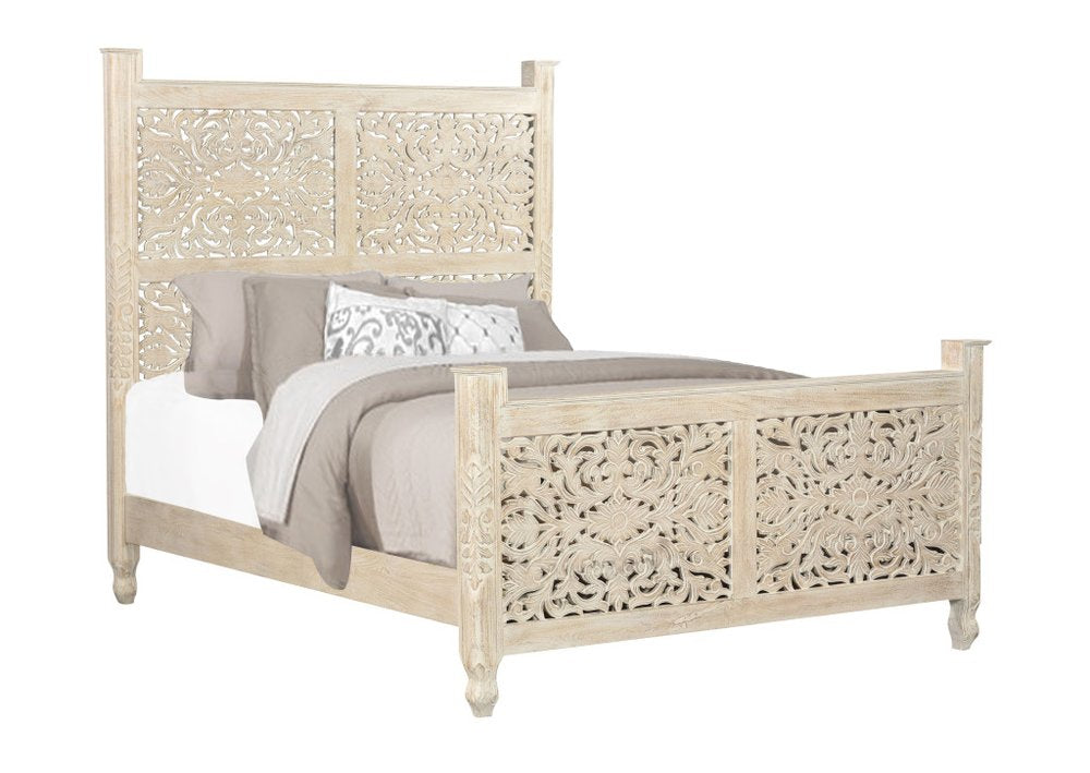 Three Piece White Solid Wood Bedroom Set on a white background