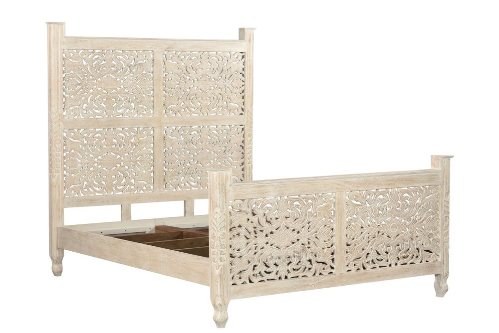 Three Piece White Solid Wood Bedroom Set on a white background