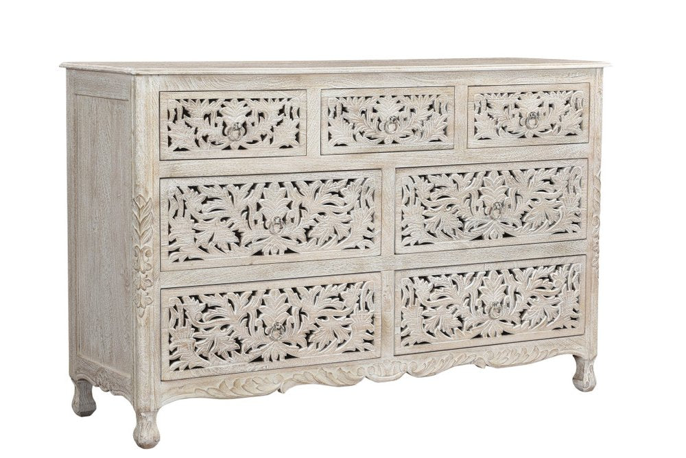 Three Piece White Solid Wood Bedroom Set on a white background